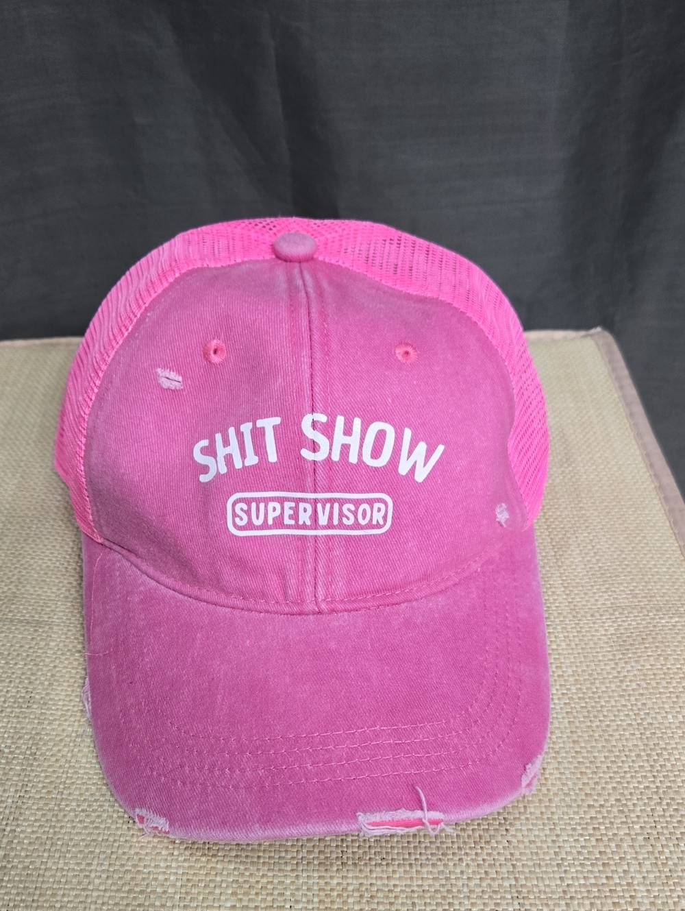 Pink "Shit Show Supervisor" Distressed Trucker Hat
